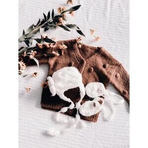 Handmade Crochet Chunky Knit Floral Hat & Mittens